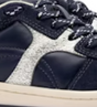 Navy Suede and Silver Sparkle Leather