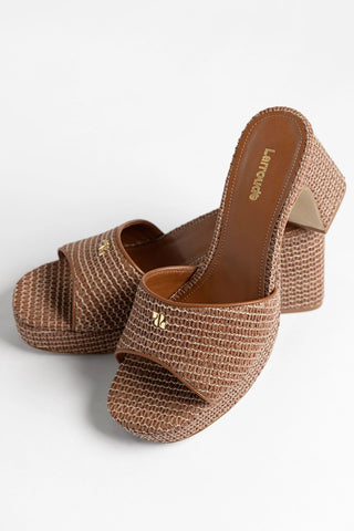 Dolly Low Platform Mule Caramel Raffia Mule Larroudé