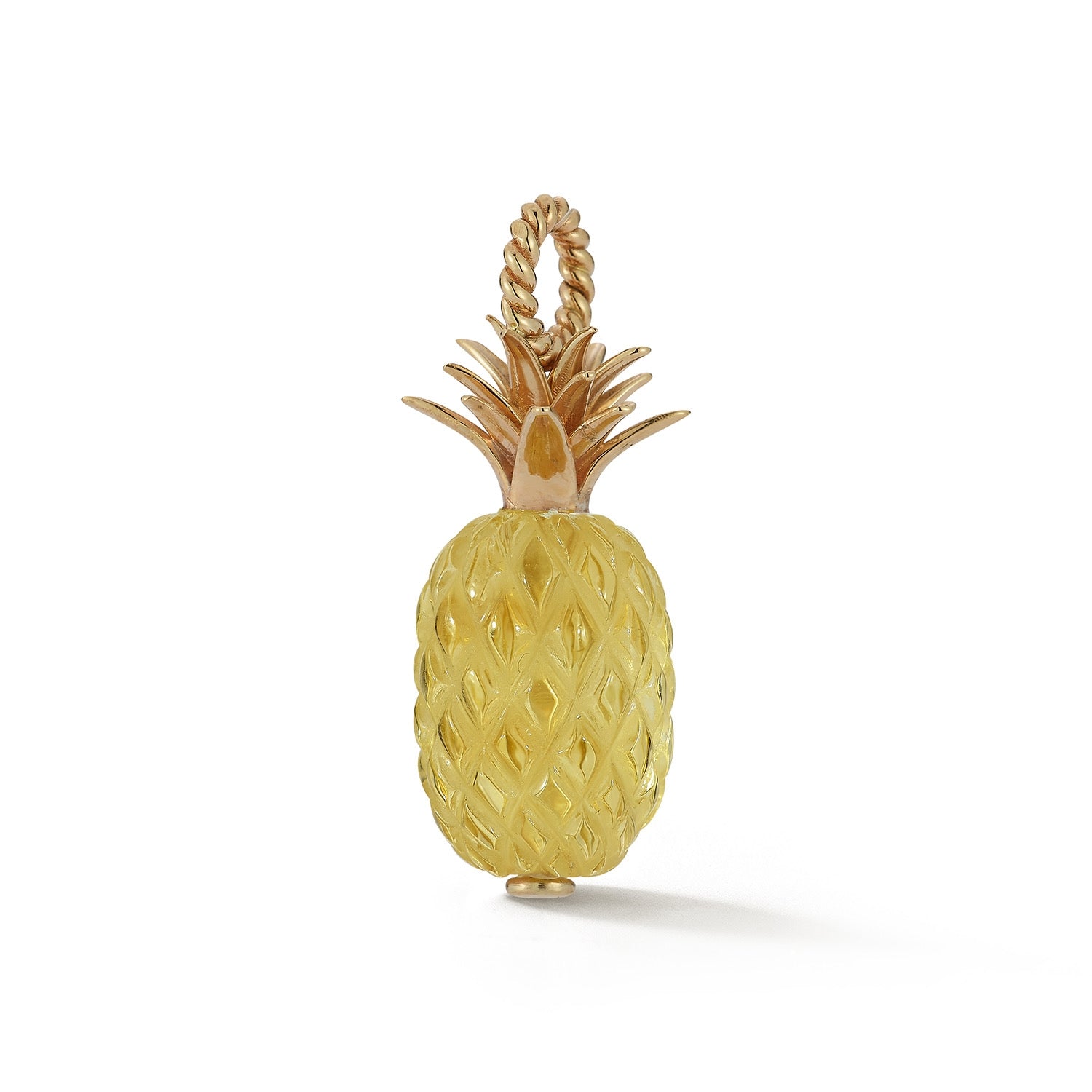 Hand Carved Citrine and Gold Pineapple Charm