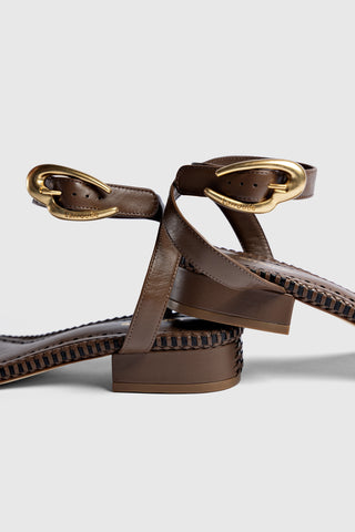 Verona Flat Sandal In Burnt Umber Leather