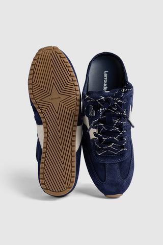 Stella Mule In Navy Suede and Ivory Leather