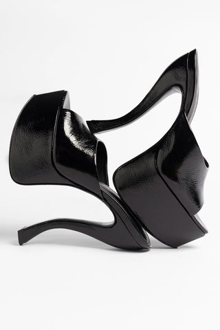 Larroudé by Nicolò B.: Isabella Platform Mule Black Patent Leather Sandal Larroudé x Nicolò Beretta