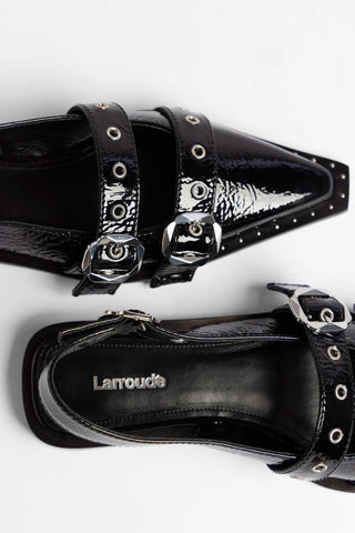 Patti Flat Black Patent Leather Flat Larroudé