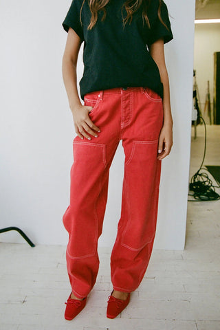 Larroudé x Parke Mule In Cherry Satin