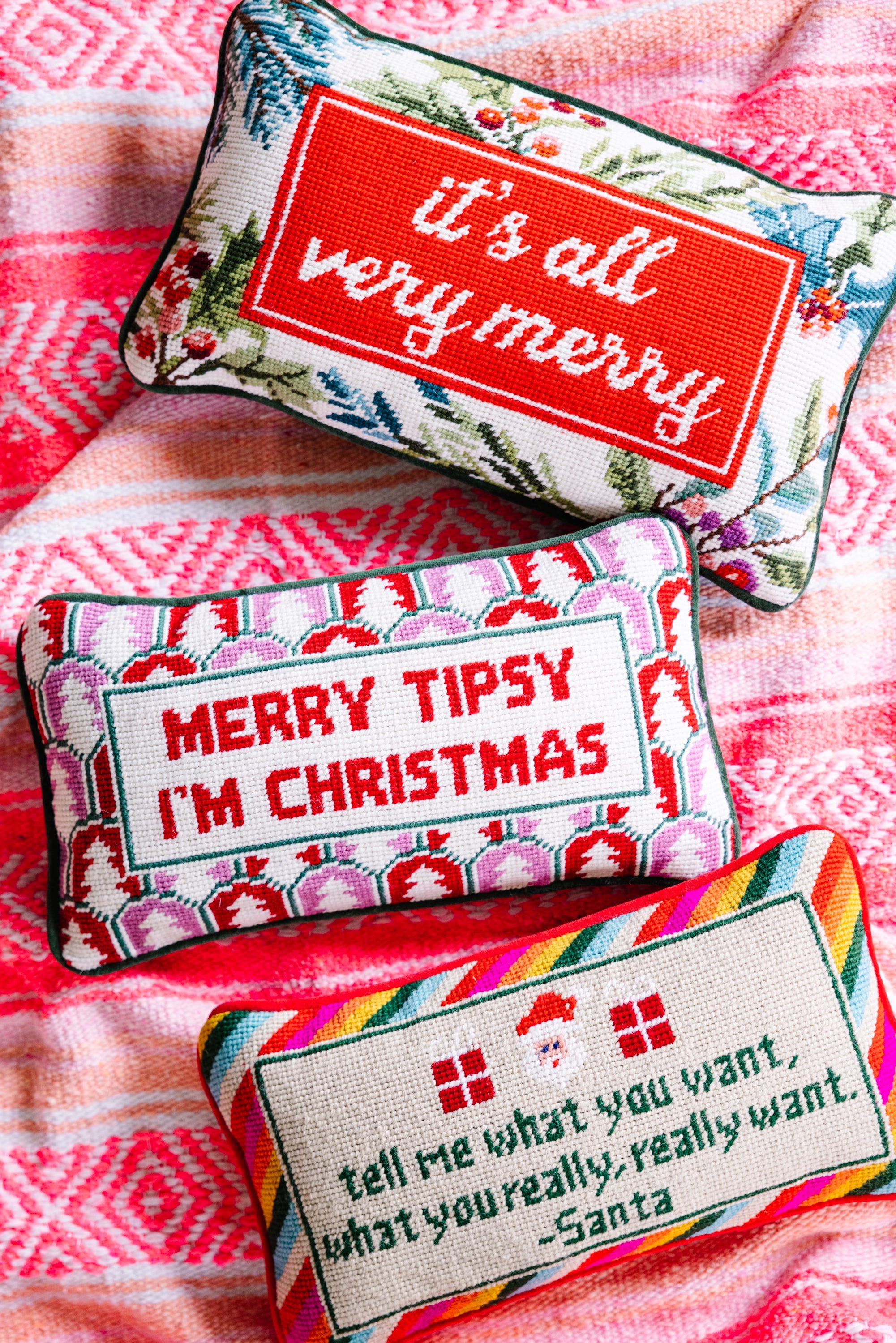 Merry Tipsy Needlepoint Pillow