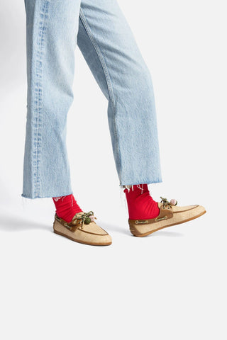 Cyprus Boat Shoe In Beige Raffia And Brown Leather