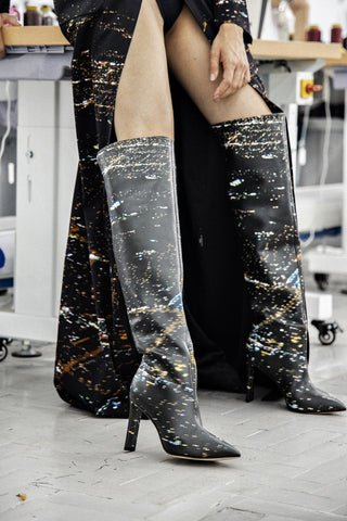 Larroudé x Libertine Boot In Black LAX Printed Leather