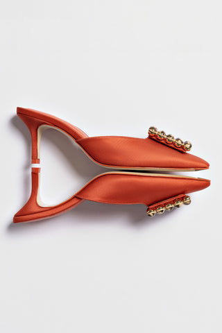 Chloe Gosselin by Larroudé Ava Mule In Orange Sunrise Satin