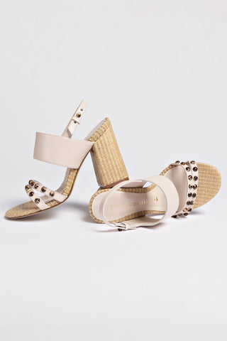 Chloe Gosselin by Larroudé Margot Sandal In Puff Cream Leather and Natural Raffia