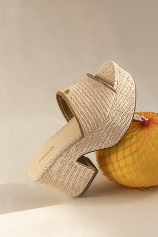 Miso Platform Sandal In Natural Raffia and Hazelnut Trimming