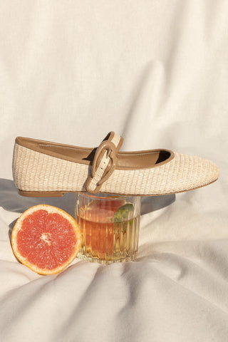 Verona Ballet Flat In Natural Raffia and Hazelnut Trimming