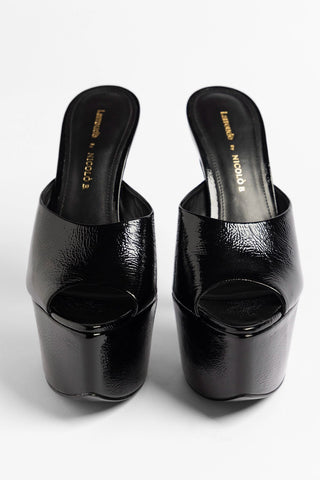 Larroudé by Nicolò B.: Isabella Platform Mule Black Patent Leather Sandal Larroudé x Nicolò Beretta