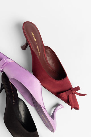 Larroudé by Nicolò B.: Maria Mule Burgundy Satin Mule Larroudé x Nicolò Beretta
