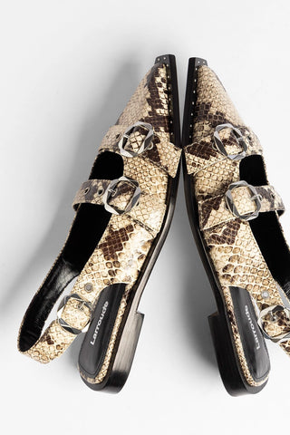 Patti Flat Beige Snake Leather Flat Larroudé