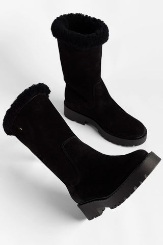 Harper Shearling Boot Black Suede Boot Larroudé