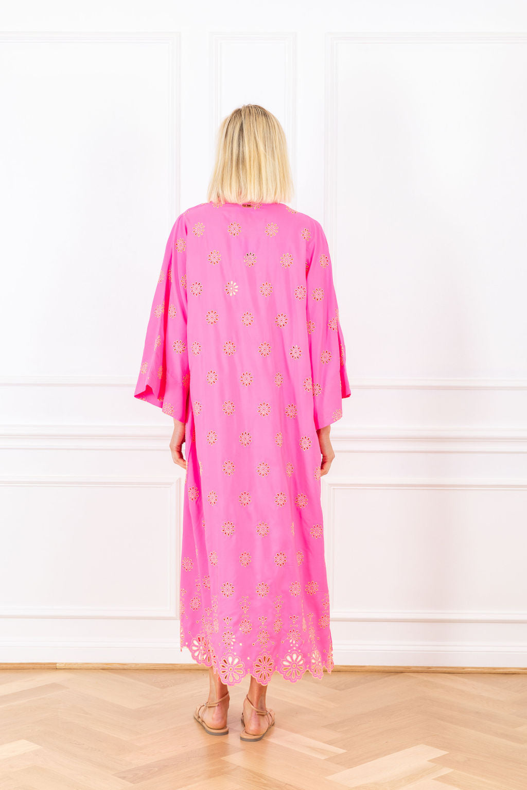 neon floral eyelet maxi caftan