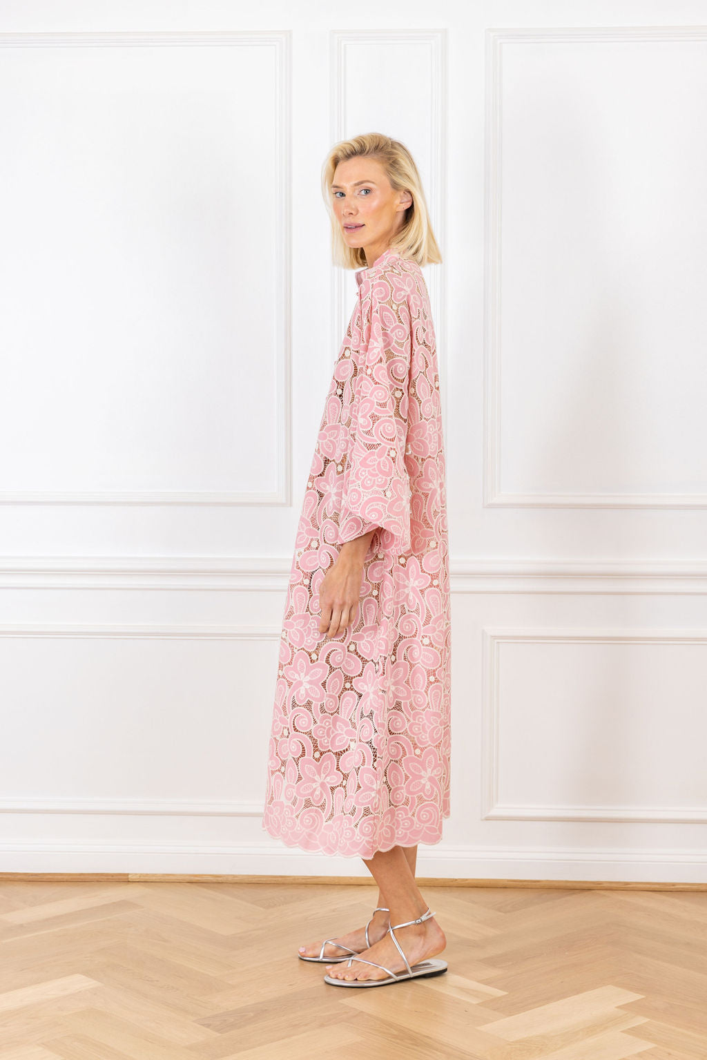Veiled Rose Lace Open Front Caftan