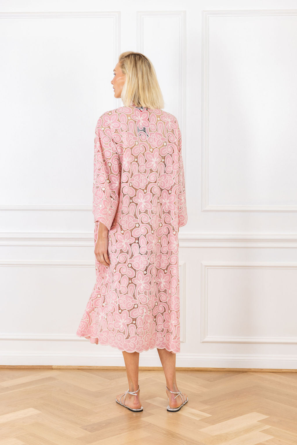 Veiled Rose Lace Open Front Caftan