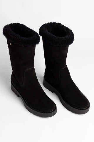 Harper Shearling Boot Black Suede Boot Larroudé