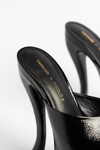 Larroudé by Nicolò B.: Isabella Platform Mule Black Patent Leather Sandal Larroudé x Nicolò Beretta