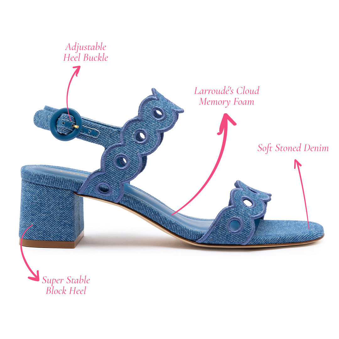 Florence Broderie Sandal In Blue Denim