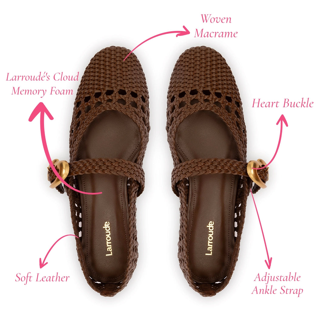 Verona Macrame Ballet Flat In Burnt Umber Leather