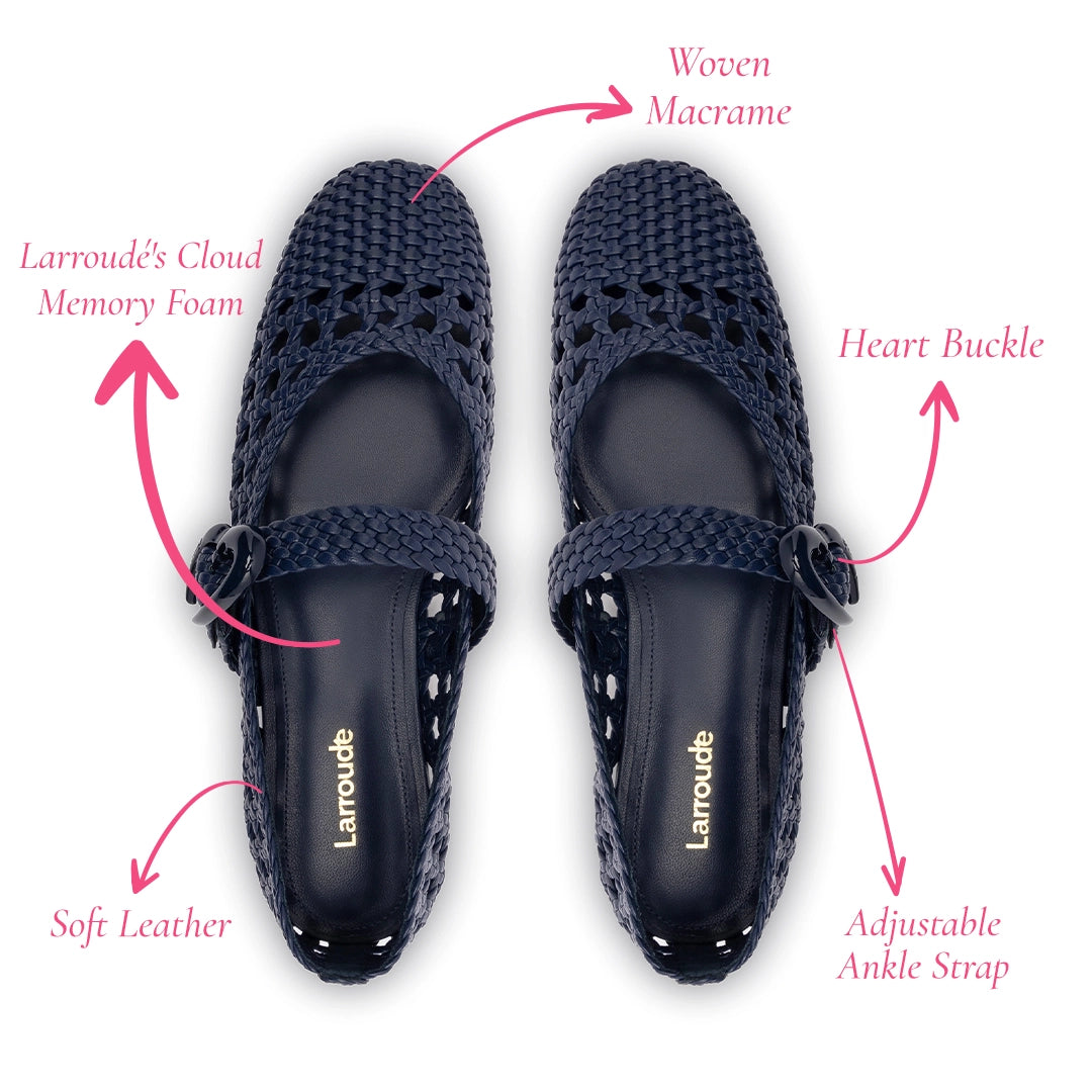 Verona Macrame Ballet Flat In Navy Leather