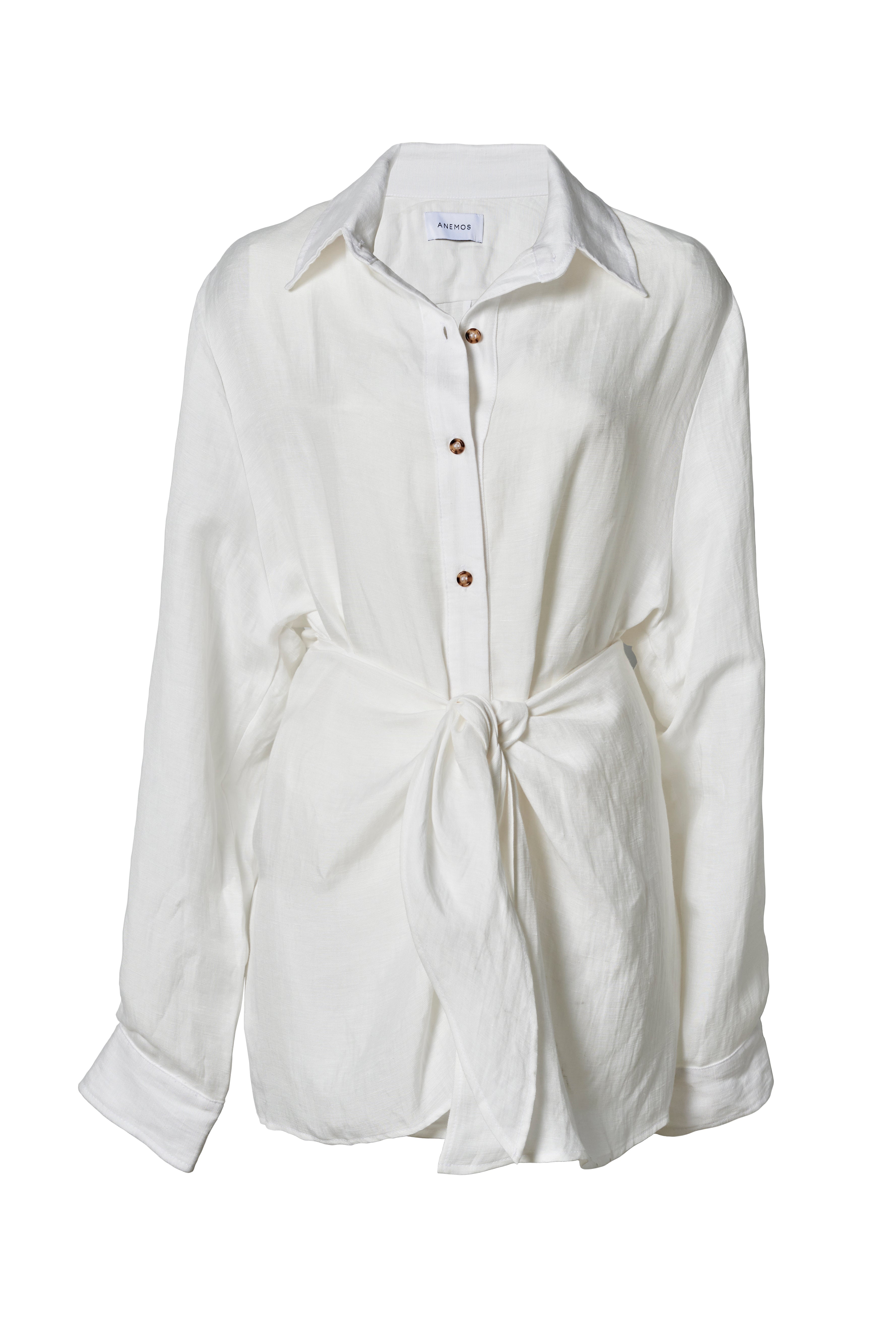 L.A. Button-Down Wrap Mini Dress in Cupro Linen Blend