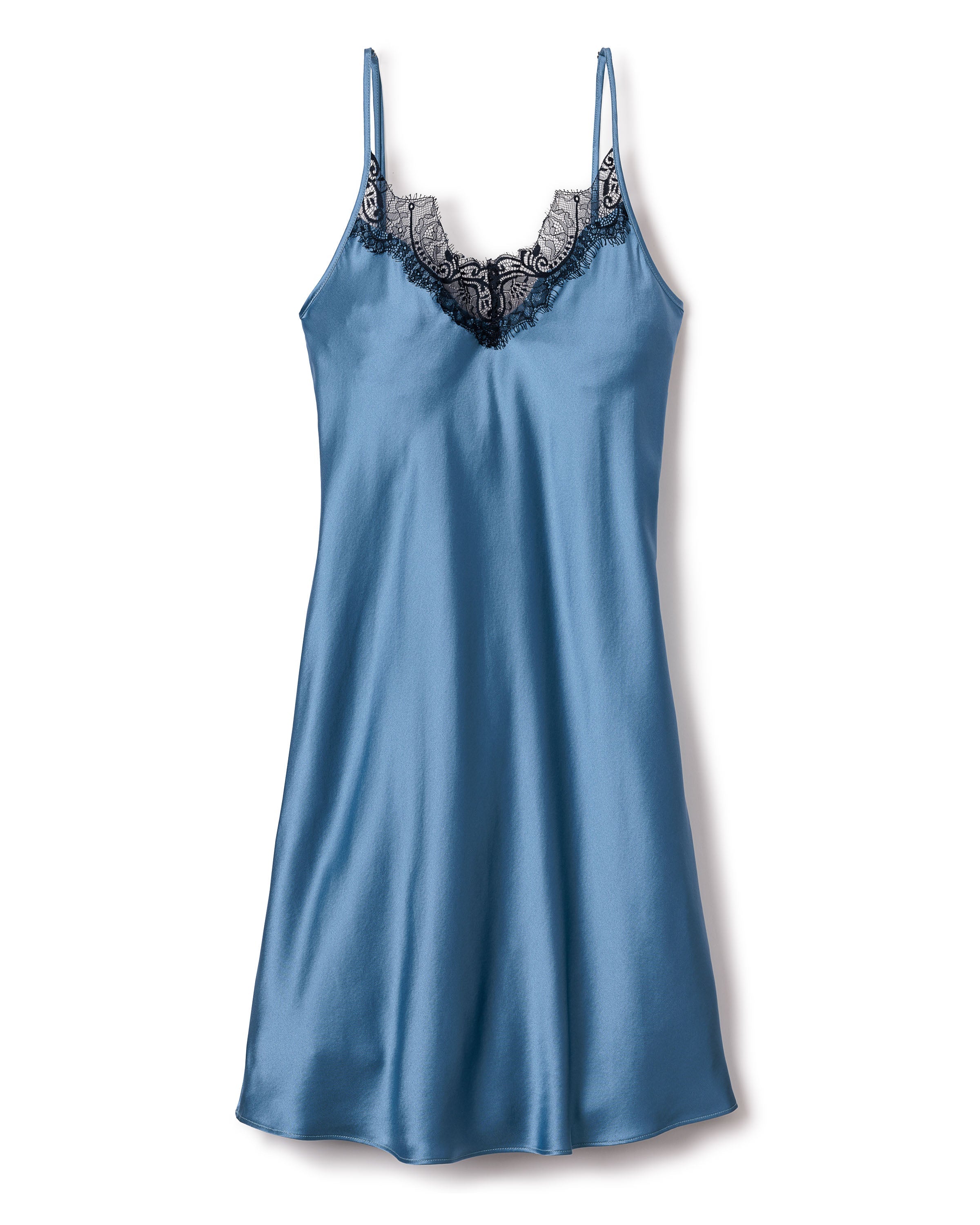 Women's Silk Lace Slip Dress in Mystique Blue