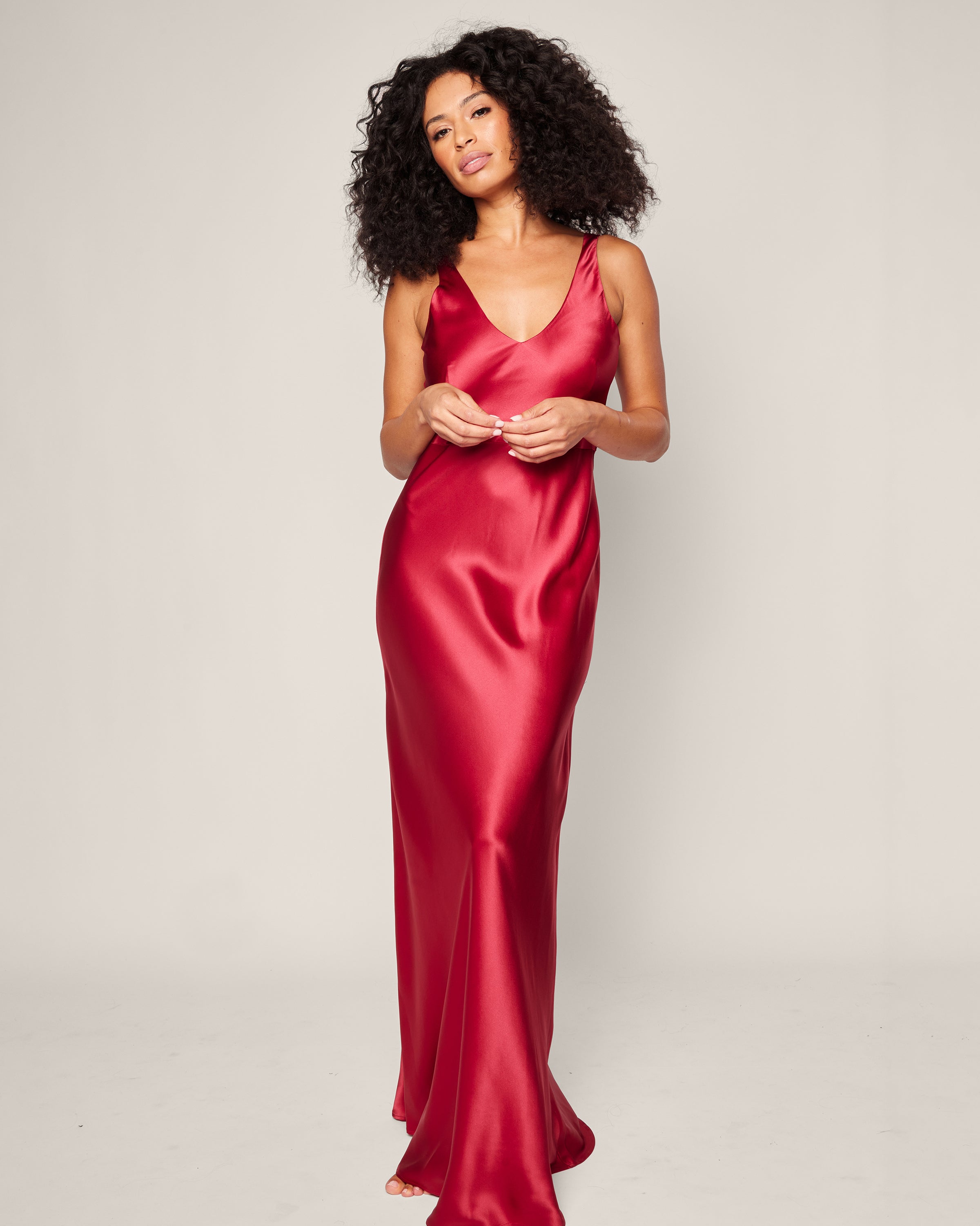 Women's Silk Long Slip in Bordeaux