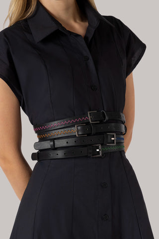 Jonathan Cohen by L.: Zig Zag Belt Pink and Black Leather Clothing Larroudé x Jonathan Cohen