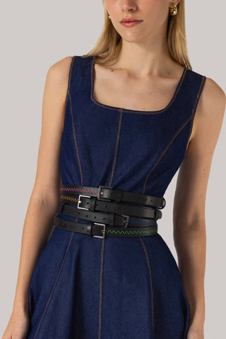Jonathan Cohen by L.: Zig Zag Belt Orange and Black Leather Clothing Larroudé x Jonathan Cohen