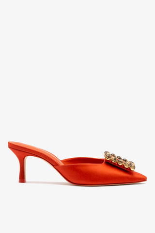 Chloe Gosselin by Larroudé Ava Mule In Orange Sunrise Satin