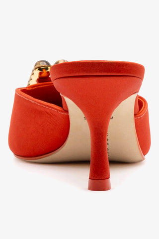 Chloe Gosselin by Larroudé Ava Mule In Orange Sunrise Satin