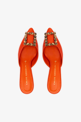 Chloe Gosselin by Larroudé Ava Mule In Orange Sunrise Satin