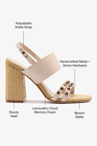Chloe Gosselin by Larroudé Margot Sandal In Puff Cream Leather and Natural Raffia
