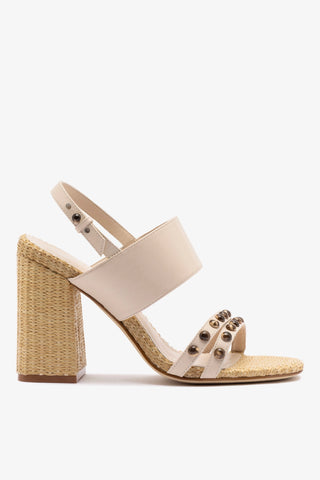 Chloe Gosselin by Larroudé Margot Sandal In Puff Cream Leather and Natural Raffia