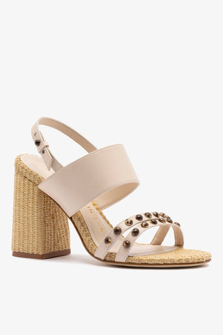 Chloe Gosselin by Larroudé Margot Sandal In Puff Cream Leather and Natural Raffia