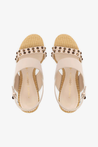 Chloe Gosselin by Larroudé Margot Sandal In Puff Cream Leather and Natural Raffia