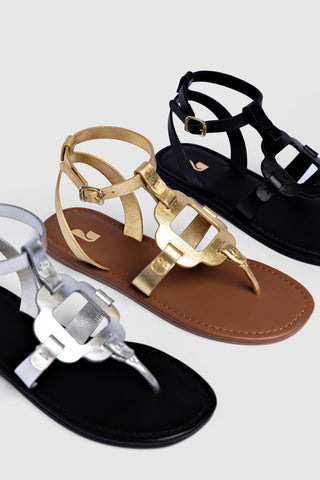 Margherita Sandal In Metallic Gold Leather