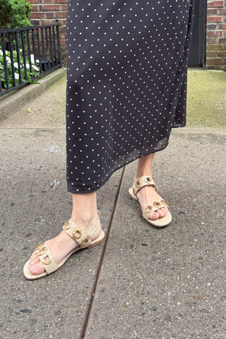 Milan Flat Sandal In Beige Raffia