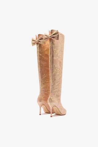 Larroudé for LoveShackFancy Boot Bow In Sand Brocade