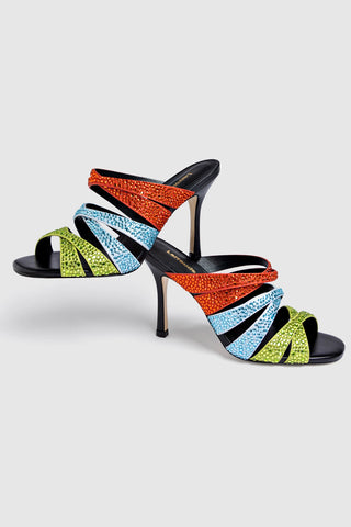 Sophia Crystal Mule Multicolor Satin Mule Larroudé