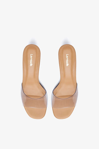 Vivi Lucite Mule In Tan Leather and Vinyl