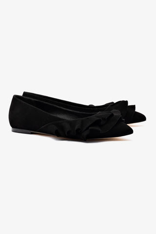 Lee Ruffle Flat In Black Suede