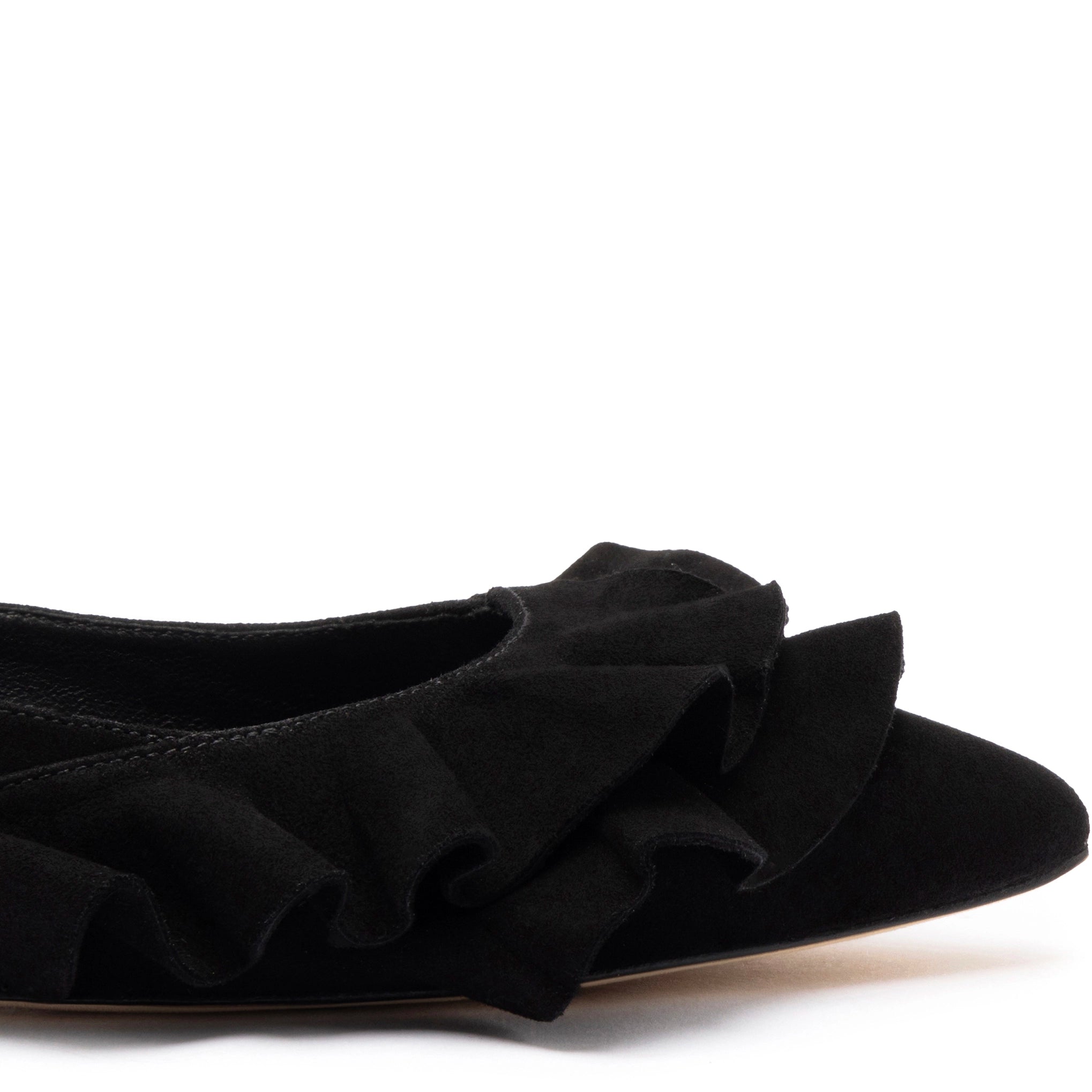 Lee Ruffle Flat In Black Suede