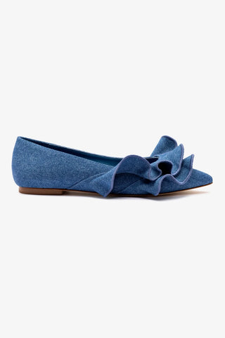 Lee Ruffle Flat In Blue Denim