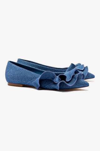 Lee Ruffle Flat In Blue Denim