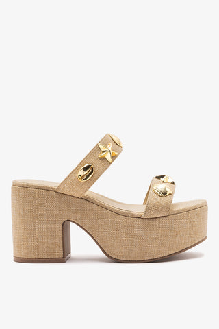 Madison Platform Sandal Beige Raffia Mule Larroudé