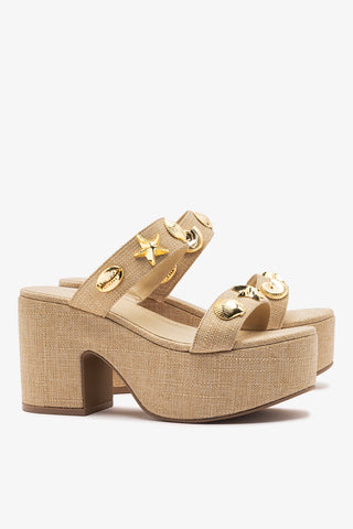 Madison Platform Sandal Beige Raffia Mule Larroudé
